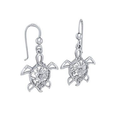 The fairies of the sea ~ Sterling Silver Sea Turtle Filigree Hook Earrings Jewelry TER1706 - Jewelry